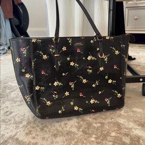 Lauren Ralph Lauren Leather Tote with Floral Design